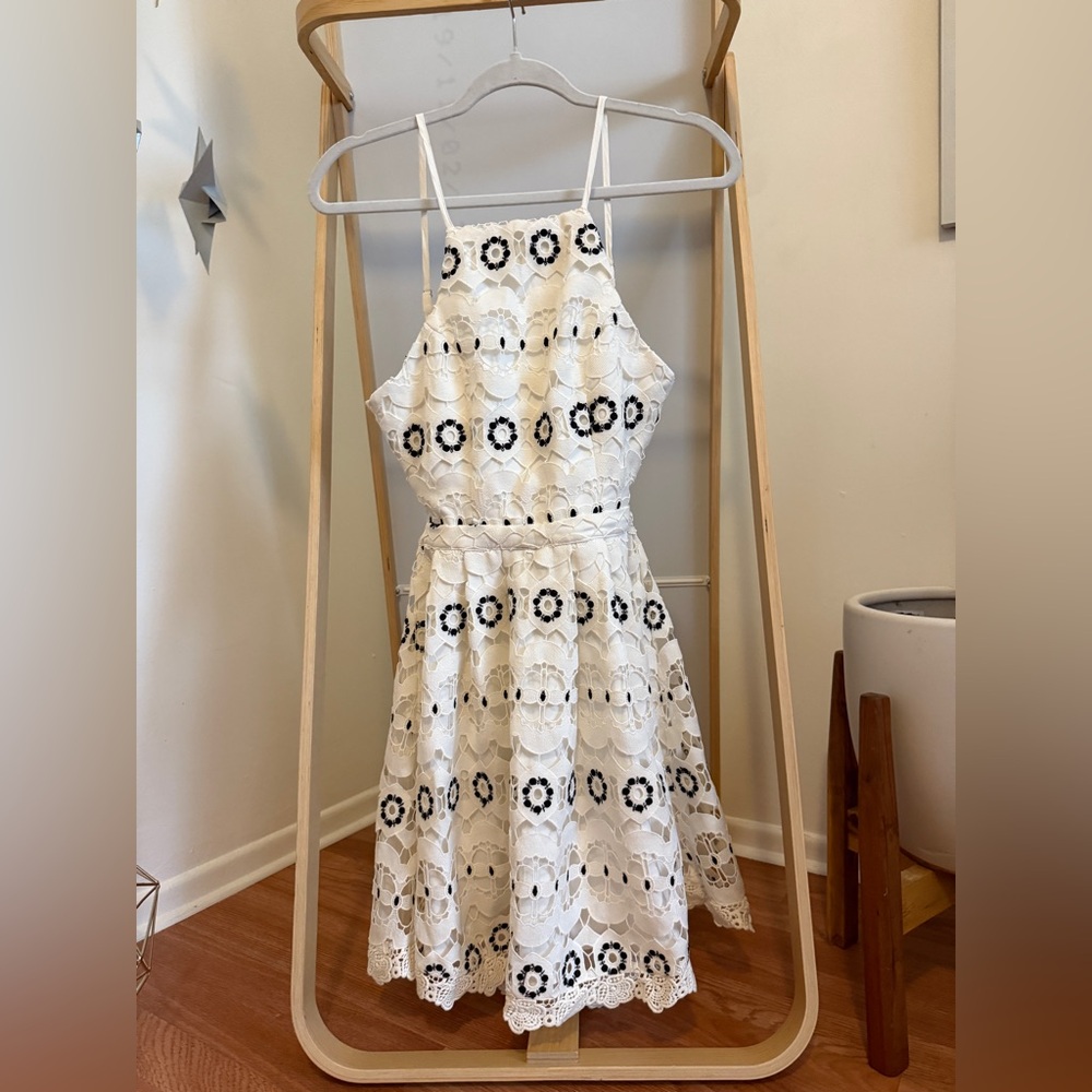 White and Black Floral Lace Dress
